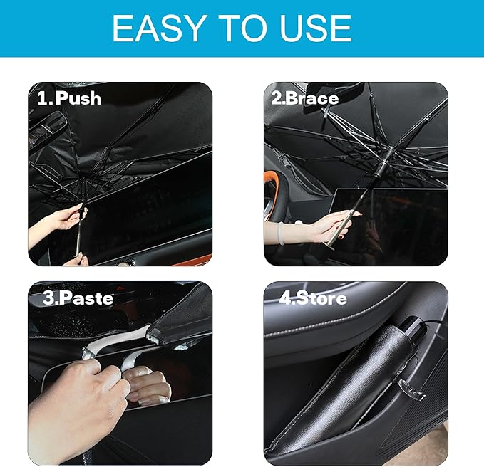 Windshield Sun Shade Umbrella, Portable Foldable, Spring Structure Wind Shield, Front Window Sunshade, Protect from Sun Rays Car Windshield, Universal for Any Car (53.1'' x 29.5'')