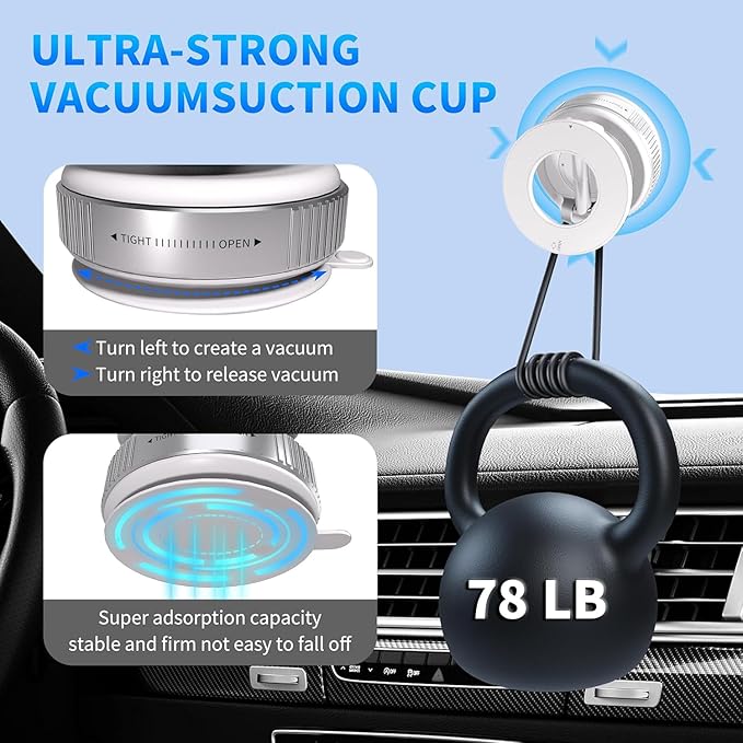 Phone Holders for Your Car, 24 Built-in Strong Magnets & Swivel Suction Cup, Vacuum Suction with Twist-Button Release, Foldable & Reusable for MagSafe & Magnetic Cases, White