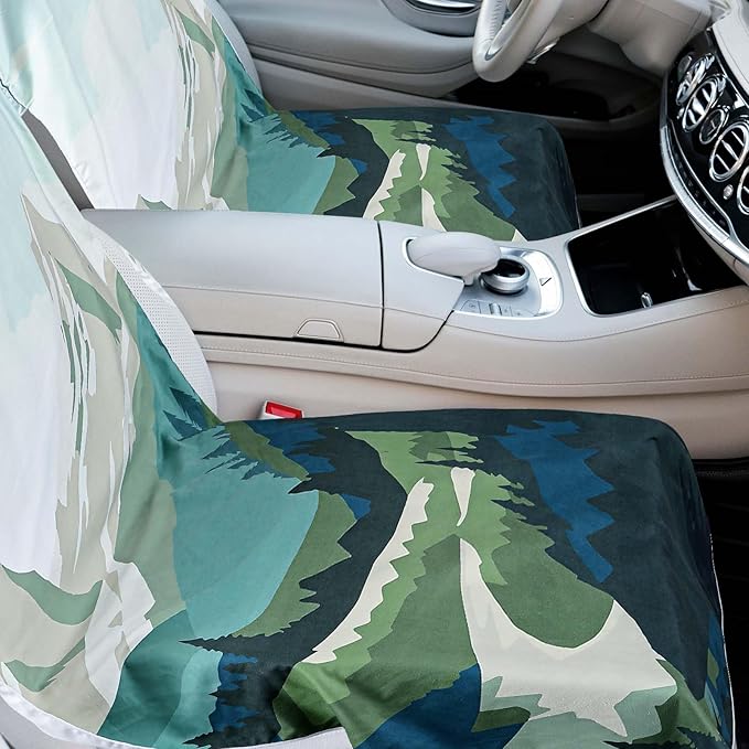 2 Pack Car Seat Towel Covers with Storage Bag 63 x 32 Inch Athletic Running Towel Seat Sweat Washable Non Slip Cover Gift for Car Outdoor Sport Activities (Mixed Landscapes)