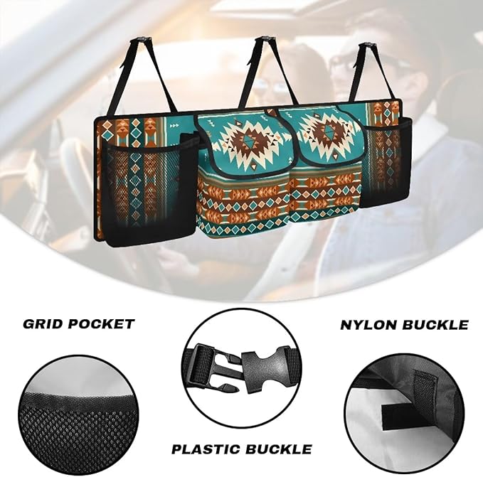 Navajo Aztec Tribal Car Trunk Organizer Ethnic Style Waterproof Backseat Hanging Organizer Multipurpose Cargo Accessory,Frees Trunk Floor