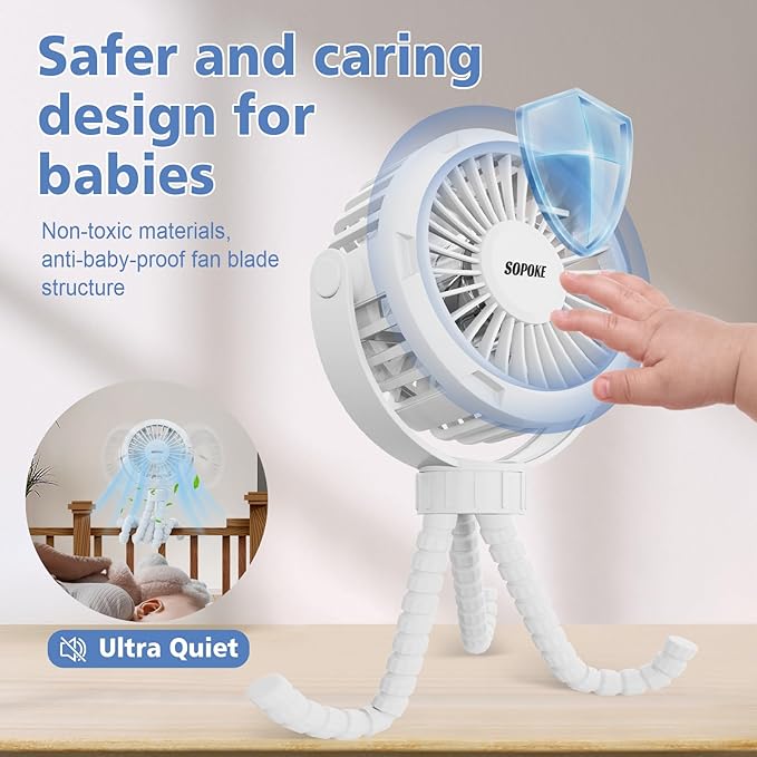 Mini Portable Baby Stroller Fan,3 Speed Personal Handheld Fan,Battery Operated Rechargeable 360° Flexible Tripod Cooling Fan, Suitable for Car Seat Crib Treadmill Golf Cart Travel(Pink)