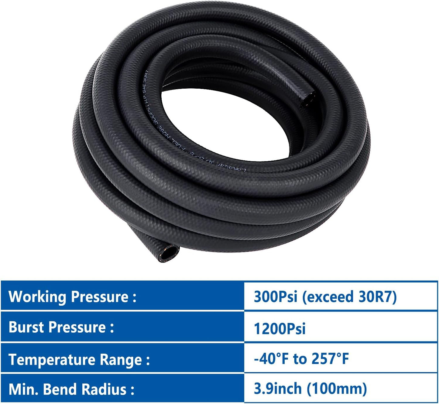 LokoCar Rubber Fuel Hose Line Push Lock 3/8" ID SAE 30R7 NBR 25ft 300PSI Black