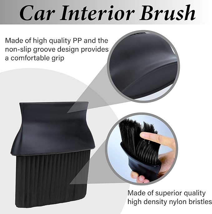 Car Interior Brush, Automotive Interior Dusting Brush, Car Accessories Interior Cleaning Brush,Detailing Brush Dusting for Car Interior, Dashboard, Air Conditioner Vents, Leather, Computer (Black)