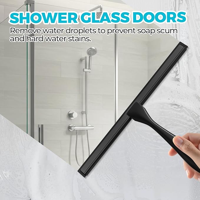 ALFLOD 2PACK All-Purpose Shower Squeegee for Shower Doors, Bath Linen Sets, Tile Shower Walls, Bathroom, Window, Glass and Car Windshield, Mirrors and Kitchen-Stainless Steel, 11.8-Inch Black