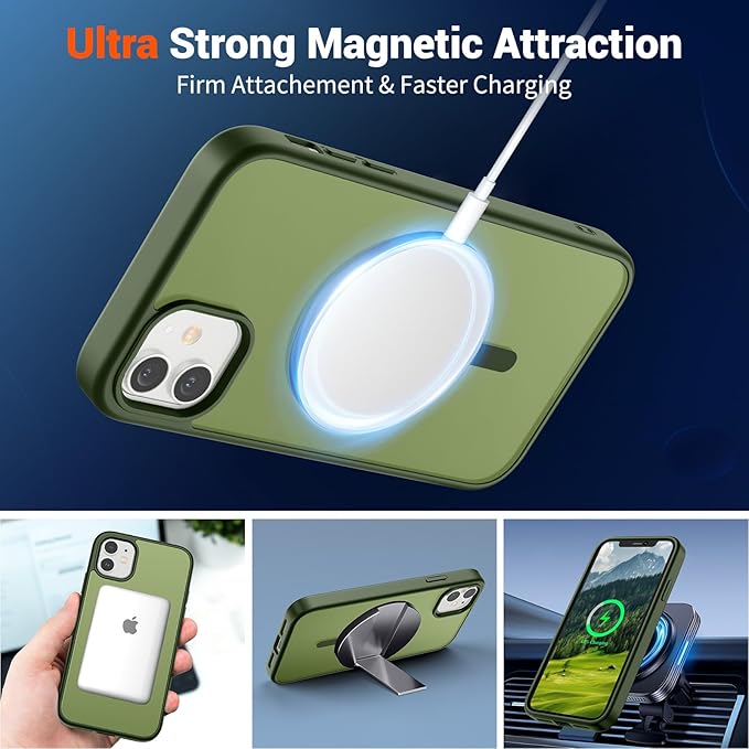SUPFINE Magnetic for iPhone 11 Case(Compatible with MagSafe)(Military Grade Drop Protection) Slim Translucent Matte Shockproof with Anti-Fingerprint Phone Case,Cangling Green