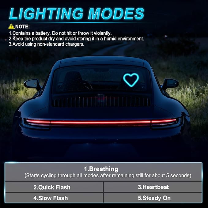 iFunyLED Car LED Interior Lights, Heart-Shaped Ambient Light for Windows, 5 Lighting Modes, Charging Through Type-c and Solar Energy, Car Decorations for Women Men, Pack of 1, (Ice Blue)