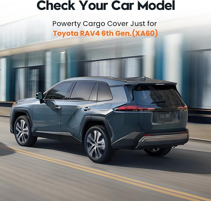 Powerty Retractable Cargo Cover for 2019-2025 Toyota RAV4, Canvas Texture Trunk Cover Privacy Screen Rear Security Shade for RAV4 Accessories (with Extented Cover)