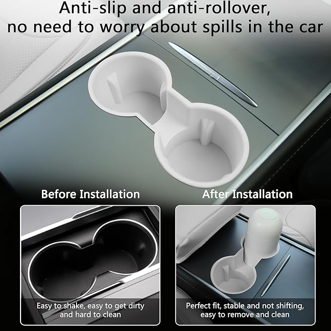 TOPABYTE 3PCS Center Console Accessories for Tesla Model Y 2021-2024 and Model 3 2021-2023 Cup Holder Insert, Screen Edge Protector Frame, Silicone Wireless Charger Mat, White