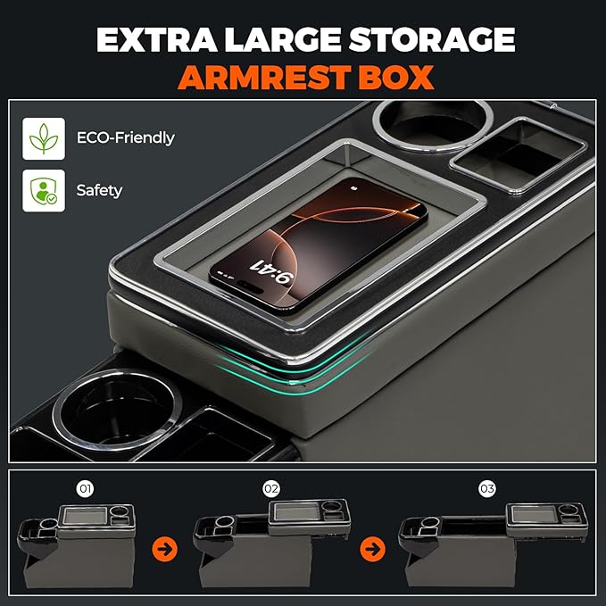 Center Console Between Seat Organizer for Minivans, SUVs, with Key Holder & Cup Holders,Phone Storage for Minivan &SUVs, Middle Van Floor Console Organizer Storage Box- Gray