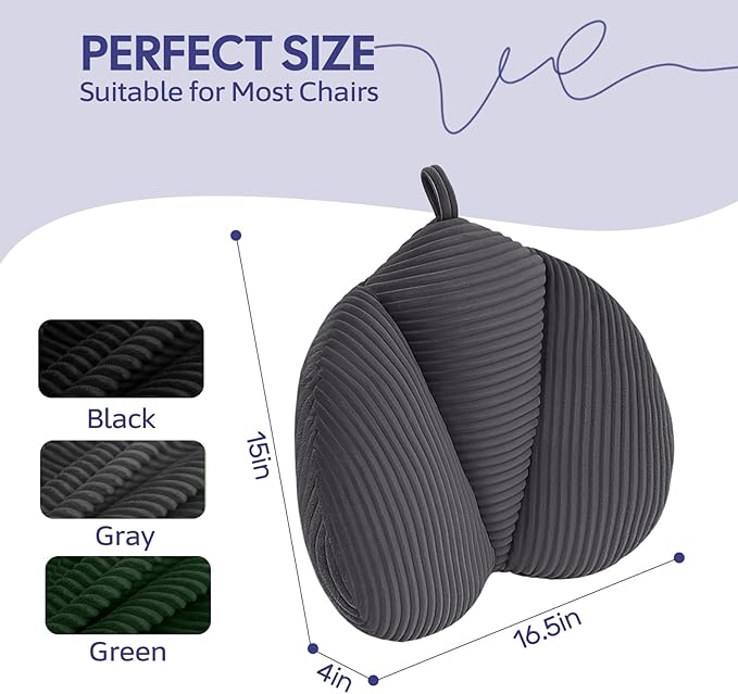 Lumbar Support Pillow for Recliner, Back Support Pillow for Office Chair, Back Cushion with Shredded Foam for Back Pain Relief & Reading, Lumbar Cushions for Couch, Sofa Seat, Car, Grey