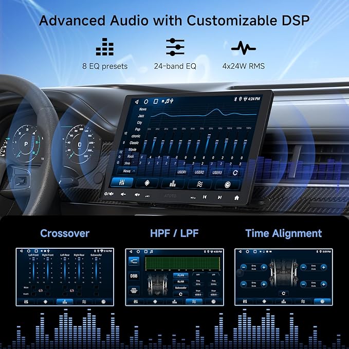ATOTOZONE A5L 10inch Adaptive Double DIN & Single DIN Car Stereo, Floating Screen Android Radio, Wireless CarPlay&Android Auto, WiFi/USB/Bluetooth, MirrorLink, 24B EQ DSP, AI Chat, GPS Track, 2G+32G