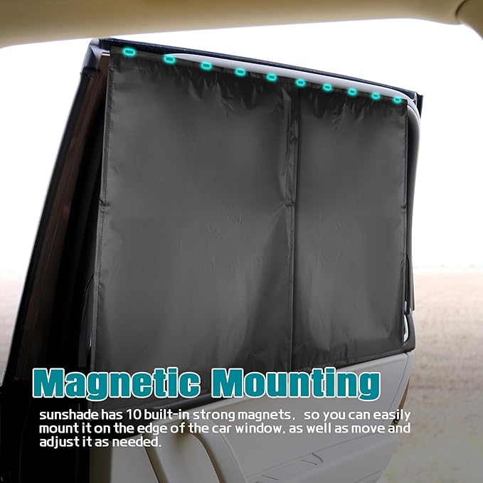 2PCS Car Window Shades, Magnetic Rear Side Window Car Sun Shades for Heat & UV Protection, Breathable Double Layer Window Sunshade, Auto Privacy Window Curtains for Baby