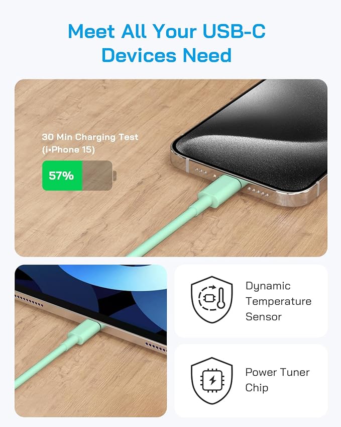 3 Pack AISNI Fast Charger Block Compatible with iPhone 17 16 15 Charger Fast Charging USB C Charger Long Type C Chargers Cord 6 FT for iP17 Air/17 Pro Max/16/15 Pro Max Series and Type C Device-Green