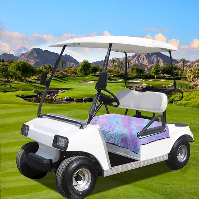 YOKYHOM Golf Cart Seat Covers for 2 & 4 Passenger Carts, Thick Short Plush with Non-Slip Backing, Ultra Soft Seat Towel Blanket, Fits EZGO, Club Car, Yamaha, 51"x30.5", Blue Purple