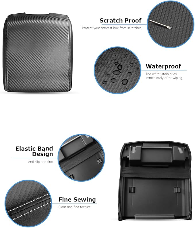 INTGET Center Console Cover for Ford F150 Accessories 2015-2020 2016 2017 2018 2019 Car Middle Lid Seat Armrest Cover Protector Elbow Cushion Pad (Carbon Fiber Texture, 2015-2020)