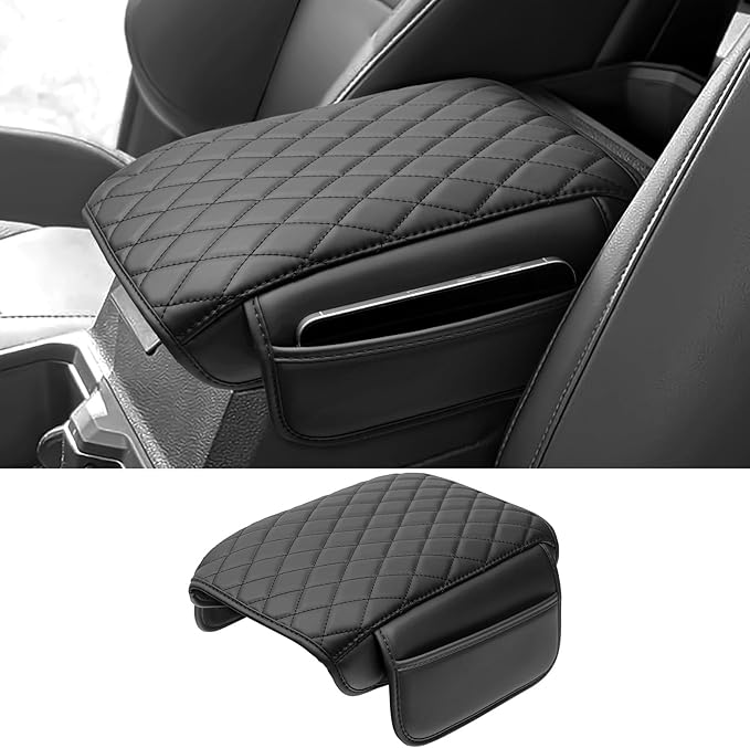 YOJOJOCO Center Console Cover Compatible with Toyota 2024 2025 2026 Tacoma Accessories Leather Material Console Armrest Cover Cushion with Pockets Anti-Scratch