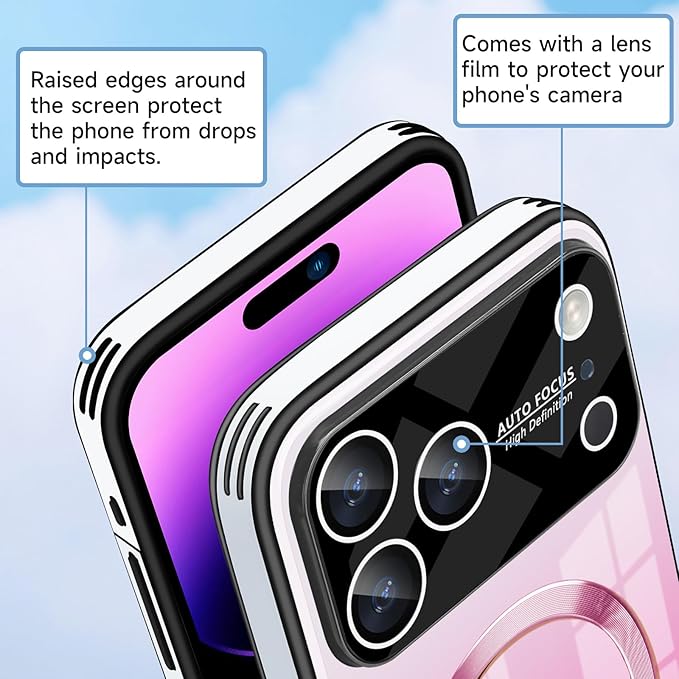 Guppy Compatible with iPhone 17 Pro Magnetic Case, with Full Camera Lens Protector [Compatible with MagSafe] Scratch Resistant Gradient Glass Back Cover Phone Case-Pink