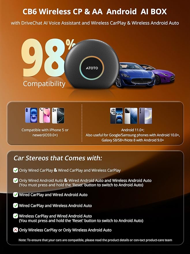 Magic AI Box, Wireless CarPlay/Android Auto Adapter, Car Video Box Supports for Netflix/YouTube/TikTok/TF Card, DriveChat AI Smart Box with GPS/Dual Bluetooth