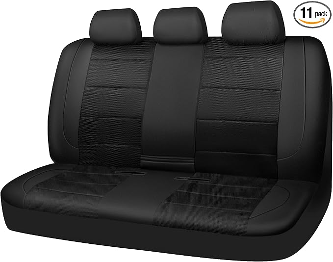 CAR PASS Leather Back Seat Cover, Breathable Mesh Universal Bench Seat Cover, Super 5mm Composite Sponge Inside, Airbag Compatible Fits Most Automotive, Cars, SUVs, Trucks, and Vans (Rear, Black)