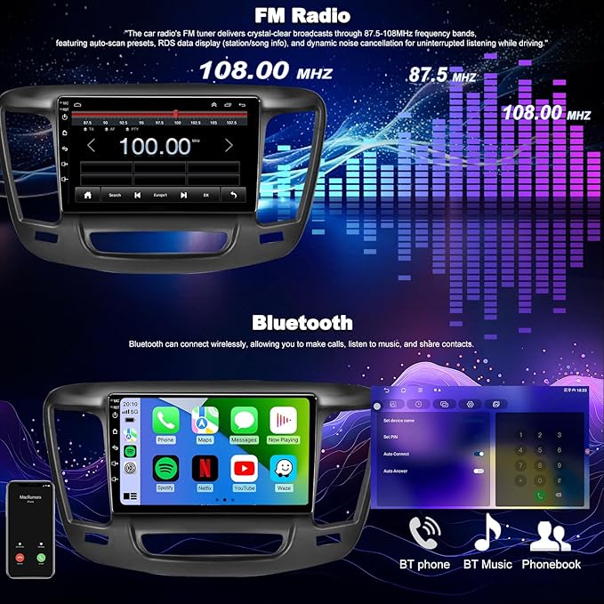 Upgrade Car Radio for Chrysler 200 200C 200S 2015 2016 2017, Android 13 System Chrysler 200C Stereo Wireless CarPlay & Android Auto, 9 Inch ISP TouchScreen, Bluetooth 5G WiFi GPS Navigation, 4Core 64G