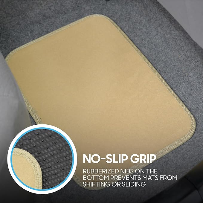 BDK MT-100-LB Classic Light Beige Carpet Floor Mats with Vinyl Heel Pad for Car SUV Truck Van, Universal Fit Front & Rear Liner