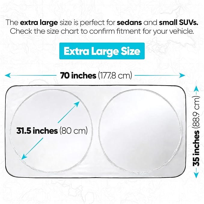FORTEM Car Sun Shade for Windshield, Reflective Windshield Sunshade, 240T Polyester, Automotive Interior Sun Protection, Ultimate Heat and UV Shield, Foldable, Storage Bag