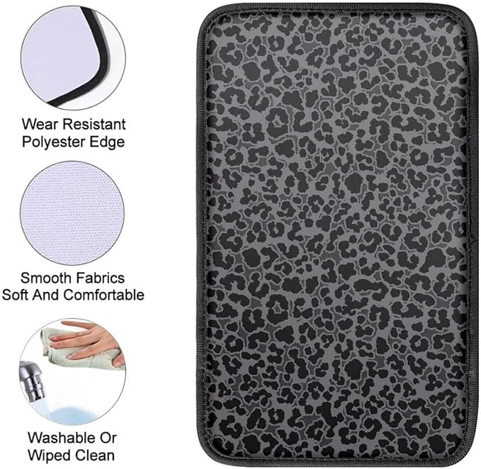 Dreaweet Black Leopard Print Car Center Console Cover Cheetah Print Car Accessories for Women Arm Rest Cover for SUV Sedan Non-Slip Comfortable Car Armrest Cover Pad,Easy to Install