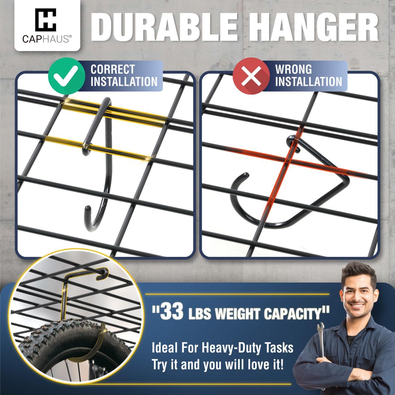 Fencer Wire 48 in. W x 18 in. D Wall Mounted Garage Wall Shelving w/ 2 Hooks, Black Wall Shelf, Heavy Duty Garage Wall Storage System, Garage Organizer Floating Shelves, 500lb Weight Capacity