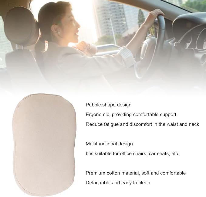 Yosoo Health Gear Car Neck Rest Cushion Headrest Pillow Lumbar Support Pillow 2 in 1 Ergonomic Pebbles Shaped Cotton Removable Soft Back Cushion for Office Chair Car Seat