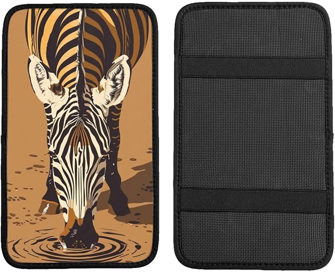 Universal Car Center Console Cushion Pad, Zebra Drinking Water Soft Waterproof Car Center Console Cover Auto Armrest Seat Box Cover Protector for Most Vehicle SUV Truck Car