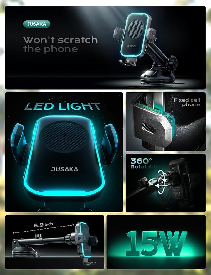 Wireless Car Charger,15W Fast Charging Auto Clamping Phone Holders for Your Car Compatible with iPhone 16/15/14/13, for Samsung Galaxy S24 Ultra S23 S22 S21, S20, S10+, Black