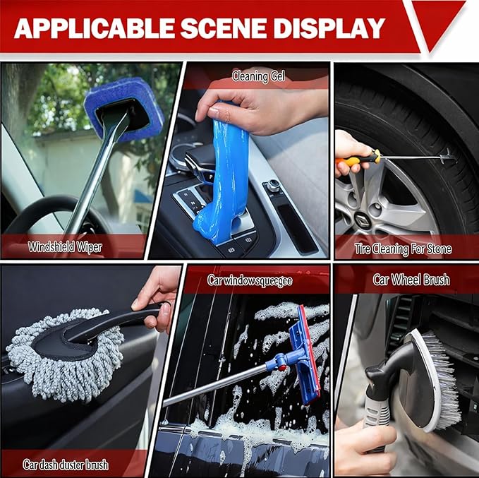 56Pcs Car Wash Cleaning Kit with Foam Gun, Car Wash Brush with Long Handle, Car Detailing Kit, Car Wheel Brush for Car Cleaning Supplies, Adjustable Hose Wash Sprayer-Quick Connector to Any Hose