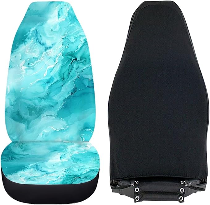BIGCARJOB Marble Print Car Seat Covers Set for Women Auto Interior Seat Protector Car Accessories Set 2 Pcs Auto Front Seat Covers Saddle Blanket,Universal Fit