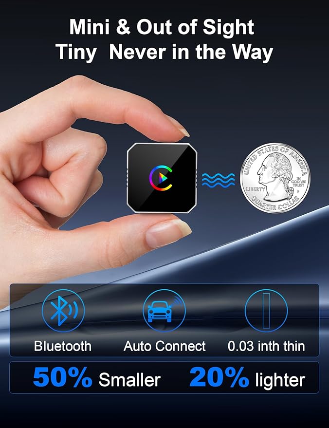 2026 Upgraded Mini Wireless CarPlay Adapter for Apple CarPlay & Android Auto, Plug & Play, Fast and Auto Connect, No Latency 2 in 1 Car Play Wireless Adapter for iPhone iOS 10+ & Android 11+ (Silver)