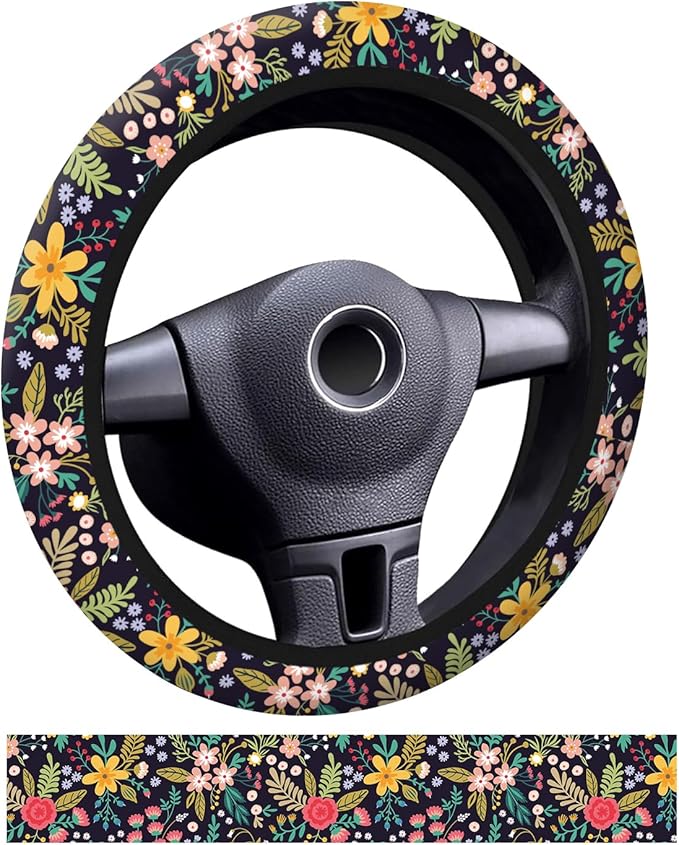 Car Steering Wheel Cover, Universal 15 Inch Neoprene Non-Slip Steering Wheel Covers, Funny Car Accessories for Women Men Fit Auto, Suvs, Truck Cute Colorful Floral
