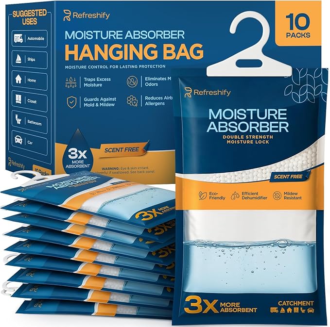 Moisture Absorbers and Humidity Absorber Bags for Closet - 10 Pack High-Efficiency Moisture Absorber and Humidity Packs for Home, Moisture Bags and Dehumidifier Bags for Car Fragrance Free, 10 Pack