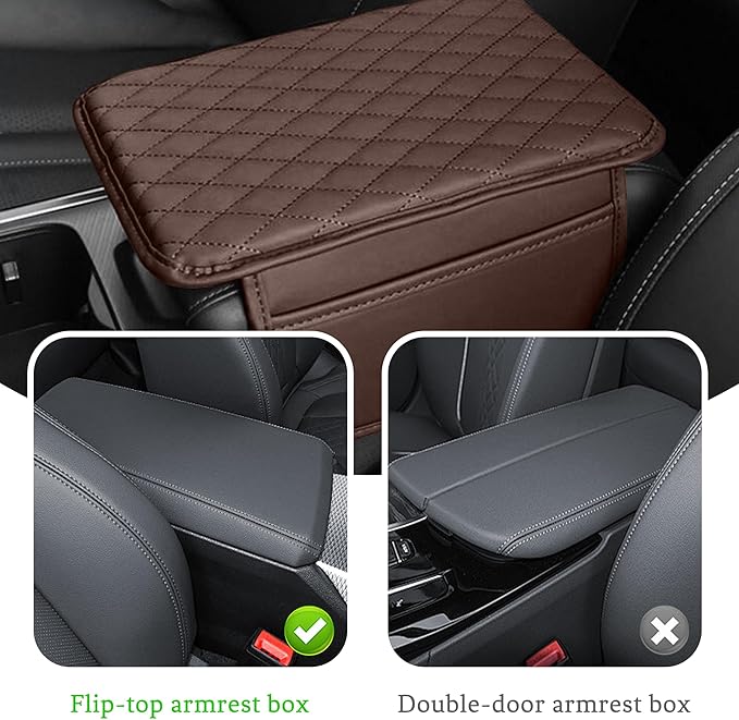 Car Center Console Cover, Universal Center Console Protector Pad with Soft Microfiber Leather & 2 Storage Pockets, Non-Slip Cushion for Car SUV Truck Interior Accessories (Coffee)