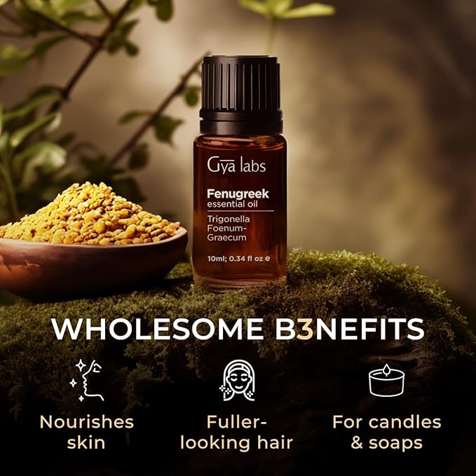 100% Pure Fenugreek Essential Oil - 0.34 Fl Oz - Fenugreek Oil for Hair, Skin, Diffuser, Aromatherapy & DIY Candle Making Scent