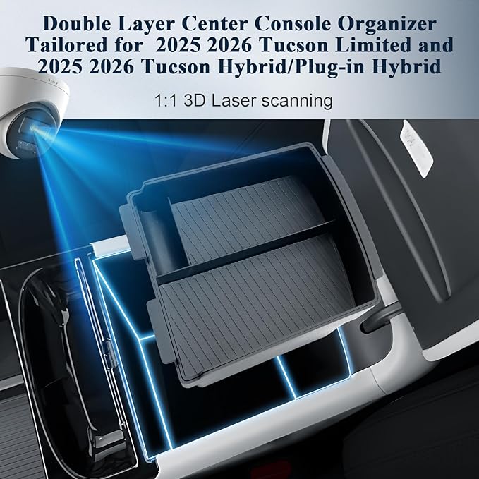 BIBIB0 2Pack 2025 2026 Tucson Limited Center Console Organizer for 2026 2025 Hyundai Tucson(Limited)/Tucson Hybrid/Tucson Plug-in Hybrid Armrest Inserts Tray -ONLY Fit Electronic Shift-Double Layers