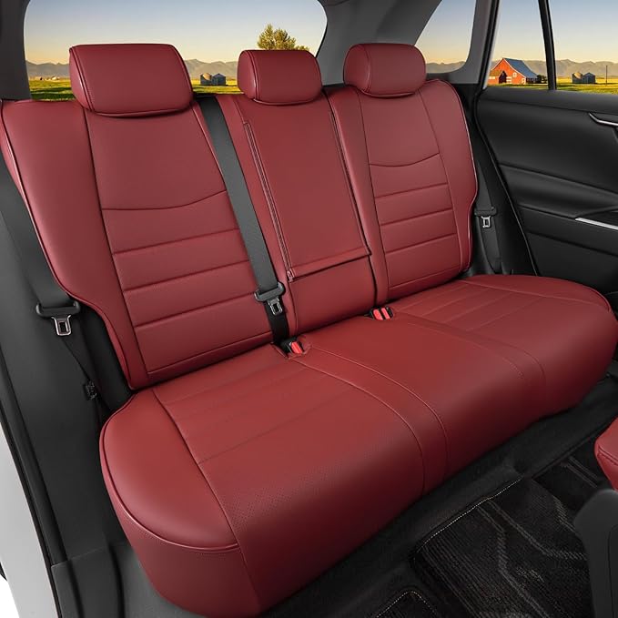HKZ Fit RAV4 Car Seat Coverss Set for 2019 2020 2021 2022 2023 2024 2025 Toyota RAV4 Gasoline Model Only LE,XLE,XLE Premium,Limited - 5 Seats Full Set Leather(Burgundy)