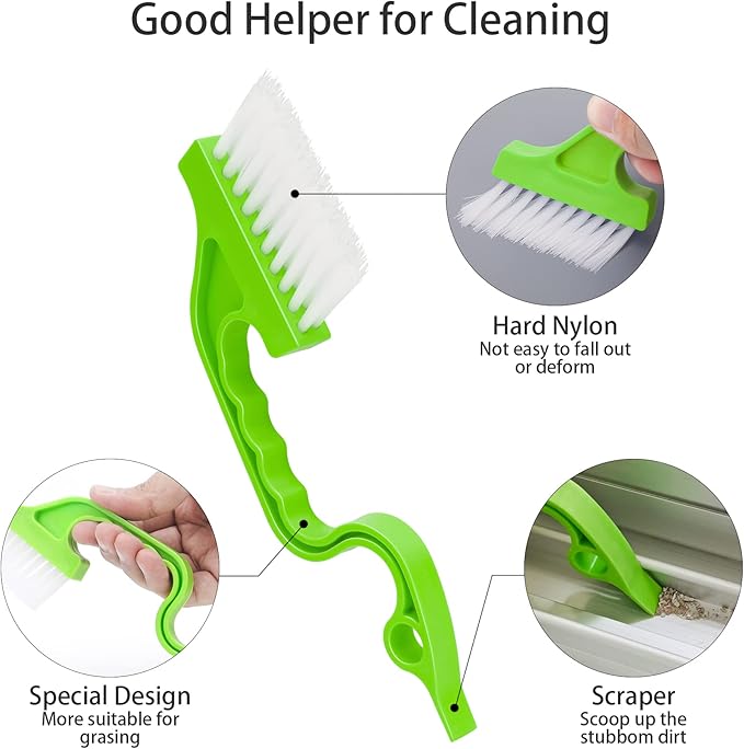 Window Track & Gap Cleaning Brush Set, 5 Pack Crevice and Groove Cleaner with 2 in 1 Brush and Mini Dustpan for Door Gaps, Blinds, Sliding Tracks and Kitchen Corners
