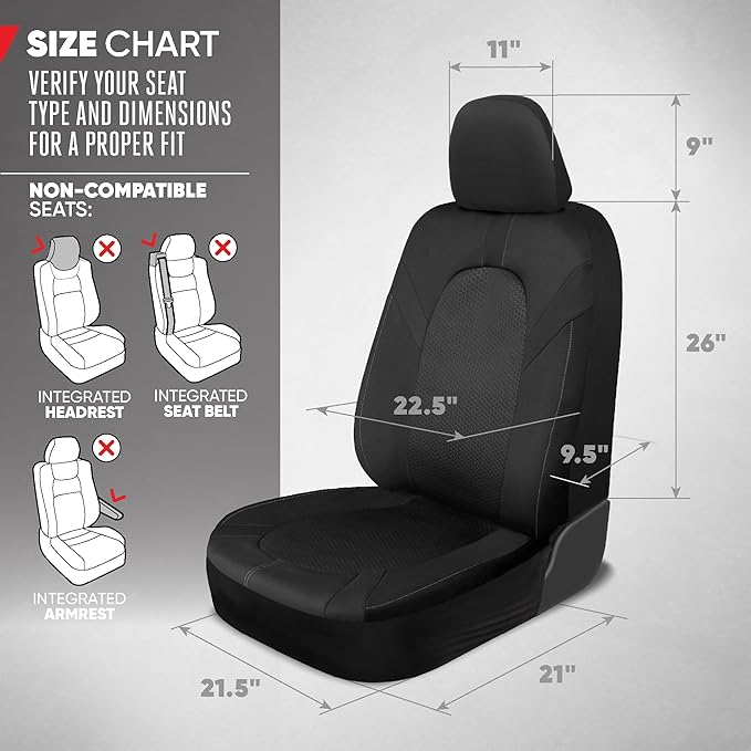Motor Trend Honeycomb Polyester Seat Covers – Semi Universal Fit Front Seat Protector for Most Cars, Trucks, SUVs – Breathable Hex Design, Easy to Install, Black & Gray Car Seat Cover