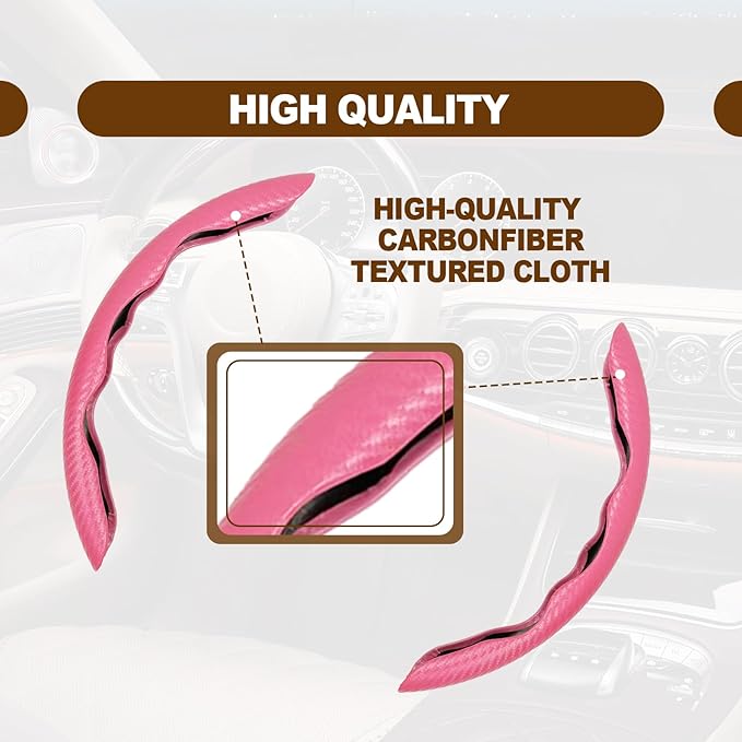 Car Interior Accessories Butterfly Steering Wheel Cover Car Carbon Fiber Anti-Skid Steering Wheel Cover (PINK)