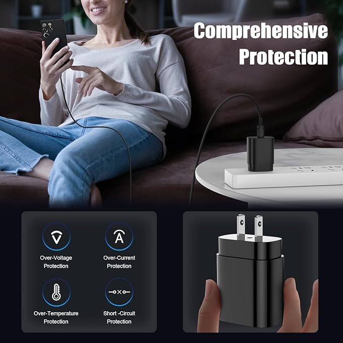 2Pack 25W USB C Charger for Samsung Galaxy S24 Ultra, Super Quite Fast Charging Type C Block with 6FT C to C Cord for Samsung Galaxy Tab S9 S8 S23 Ultra S22 Ultra S23 S22+ S22 S21 Note 10 Plus 20