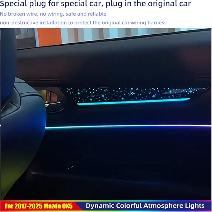 256-Color Interior Ambient Lighting Kit for Mazda CX-5 2017-2025 | 4 Door Panels + LED Strips + Footwell & Handle Lights | Music Sync, APP & Button Control