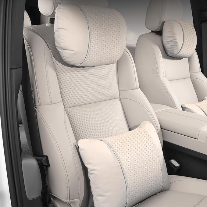 Car Headrest & Lumbar Support Set,Premium Skin-Feeling Napa Leather Soft and Comfortable Headrest,Car Seat Headrest Pillow Waist Support Car Interior Accessories for Driving Home Office