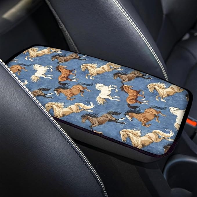 Vintage Horse Car Center Console Armrest Pad for Cars Dust-Proof Armrest Seat Storage Box Mat for Car Interior Decor Horse Cars Accessories, Easy to Install