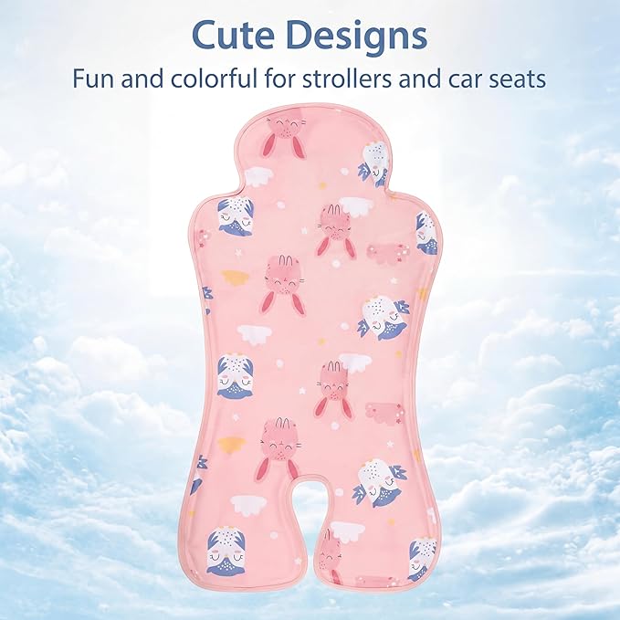 Pinkunn Gel Car Seat Baby Cooling Pad for Summer Breathable Stroller Cooler Pad Multifunctional Carseat Cooling Mat for Baby Child Dining Chair Safety Seat Stroller(Pink,Rabbit)