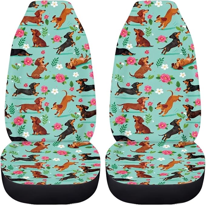 BIGCARJOB Dachshund Car Seat Cover Set for Women Cute Auto Interior Accessories Vehicle Bucket Seat Pad Auto Front Seat Protectors Fit Most Vehicle Cars Sedan