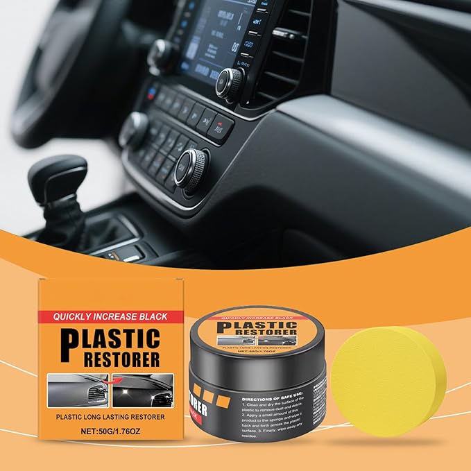 Car Trim Restorer, 50g Long-Lasting Scratch Repair Cream, Car Interior Cleaner with Sponge for Automotive Dashboard Leather Restoration Detailing Maintenance